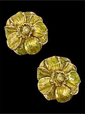 Erwin Pearl Green Enamel Clip On Earrings